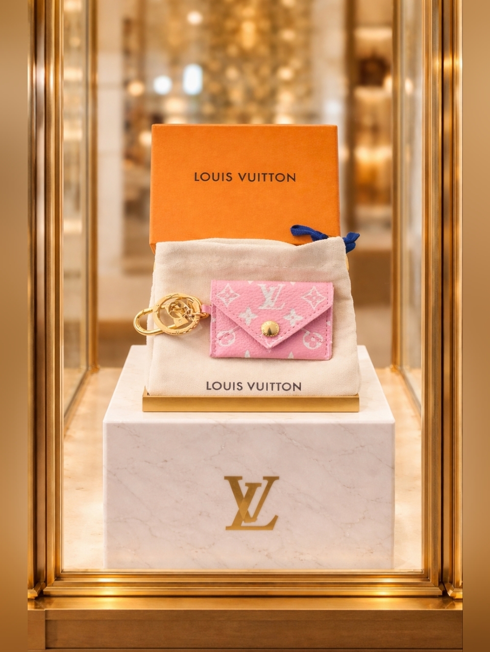 Pink Key/Card Holder Luxury Mini Monogram Logo Full Inclusion W/Box & Dustbag